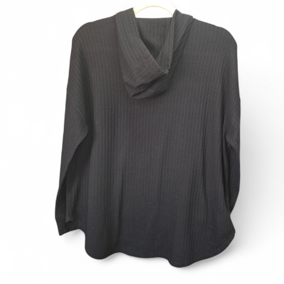 Chaser Thermal Waffle Knit Hoodie XL Black High Low Hem Casual Lounge Cozy Soft - Picture 3 of 6